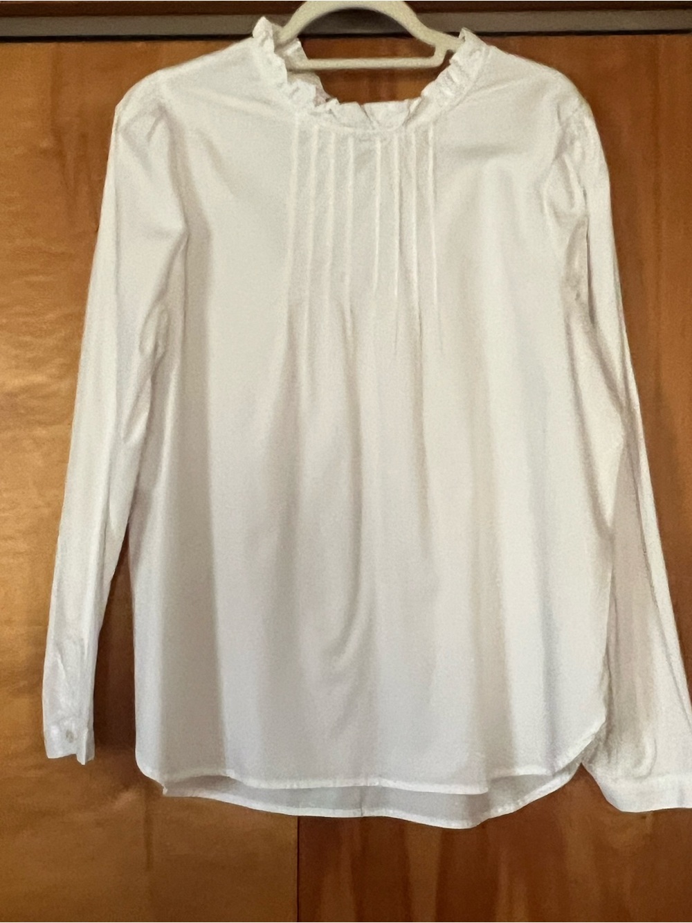 Classic White Ruffle-Neck Long Sleeve Blouse